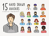 Hand drawn avatars set of different characters