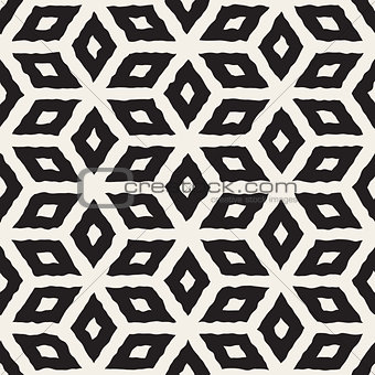Vector Seamless Black And White Hand Painted Line Geometric Rhombus Pattern