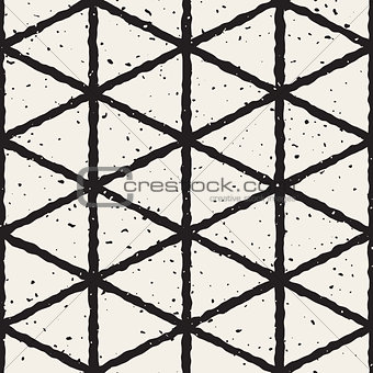 Vector Seamless Black And White Hand Painted Line Geometric Triangle Grid Pattern