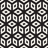 Vector Seamless Black And White Hand Painted Line Geometric Cube Pattern