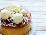 cake caramel biscuit decorated with white chocolate