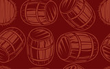 seamless background with barrels for drinks on brown background