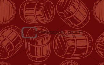 seamless background with barrels for drinks on brown background
