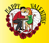 dating young couple Valentine postcard with flowers
