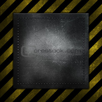 Abstract metallic background with yellow and black warning strip