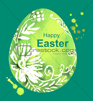 Happy Easter. Green watercolor Easter Egg