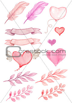 Watercolor Valentine set