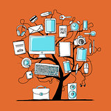 Art tree with digital office devices for your design