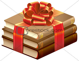 Stack of books tied ribbon. Books gift