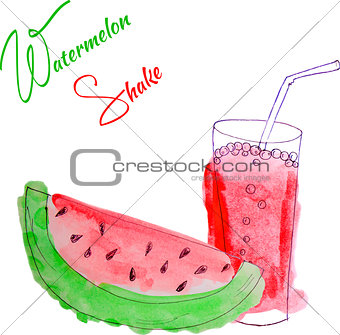 vector watercolor watermelon shake