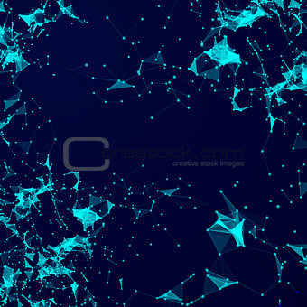 Virtual abstract background with particle, molecule structure. genetic and chemical compounds. creative vector. Space and constellations. Science and connection concept. Social network.