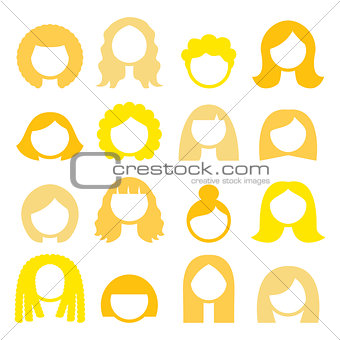 Blond hair styles, wigs icons set - women