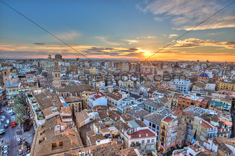 Sunset Over Historic Center of Valencia, Spain.