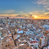 Sunset Over Historic Center of Valencia, Spain.