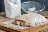 Dough on a floured table.