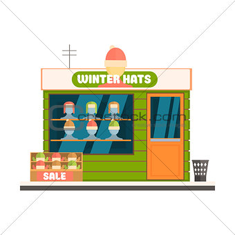 Winter Hats Store Front Vector Illustration