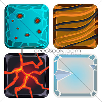 Different Materials and Textures for Game. Icon Vector Set