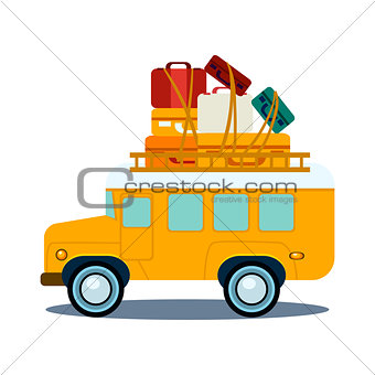 Bus Side View With Heap Of Luggage Vector Illustration