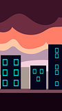 Vertical Landscape Illustration, Flat City at Sunset