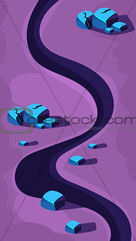 Vertical Landscape Illustration, Dark Night River on a Purple Plain