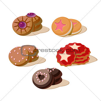 Tasty cookies vector illustration set