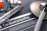 Cardiomyopathy - Printed Diagnosis on Grey Background.