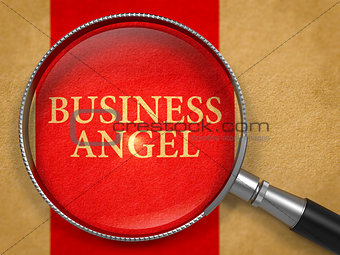 Business Angel through Loupe on Old Paper.