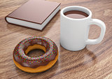 Donut with cup and book