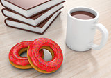 Donuts with cup and books