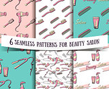 Set Of Seamless Patterns Beauty Salon