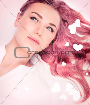 Beautiful romantic girl with pink hair style