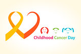 Childhood cancer day vector illustration. Cancer Ribbon with heart concept.