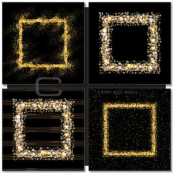 Set of Golden square frames on black background