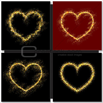 Set of Valentines day cards background with gold heart