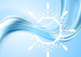 Bright waves Christmas background with big snowflake