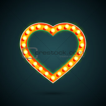 Valentines day heart with light bulbs.