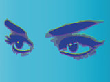 Woman eyes isolated on blue background. 