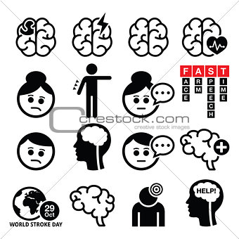 Brain stroke icons - brain injury, brain damage concept