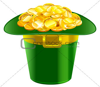Patrick hat full of gold coins. Patrick green hat with gold buckle