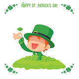 Leprechaun Found a Four-Leaf Clover for St. Patrick's Day Card