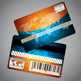Loyalty card with world map and blue orange background