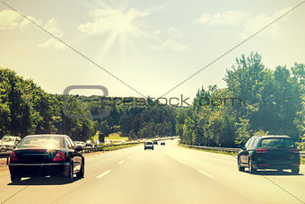 Traffic on a German highway in summer