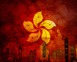 Hong Kong Skyline HK Flag Grunge Background Illustration