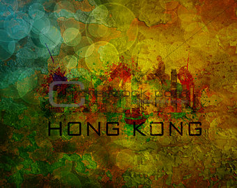 Hong Kong City Skyline on Grunge Background Illustration
