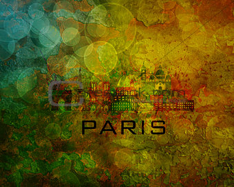 Paris City Skyline on Grunge Background Illustration