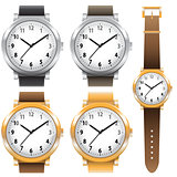 Gold and chrome watches classic design expensive watch set. Vector illustration