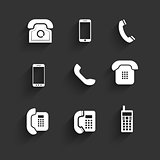 Phone icons Flat Design with shadows