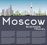 Moscow Skyline with Gray Landmarks, Blue Sky and Copy Space.