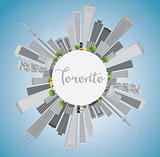 Toronto skyline with grey buildings, blue sky and copy space. 