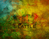 Seattle City Skyline on Grunge Background Illustration